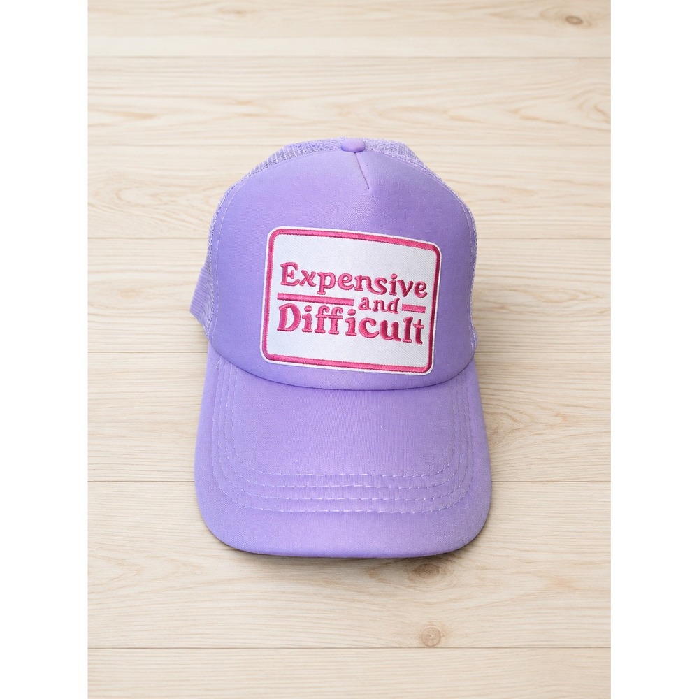 Lavender Trucker Hat "Expensive and Difficult" Graphic Mesh Snapback Cap